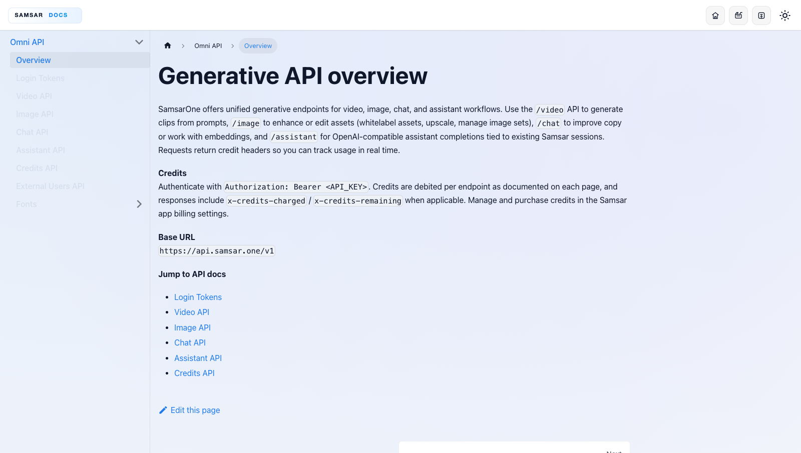 Samsar API documentation screenshot
